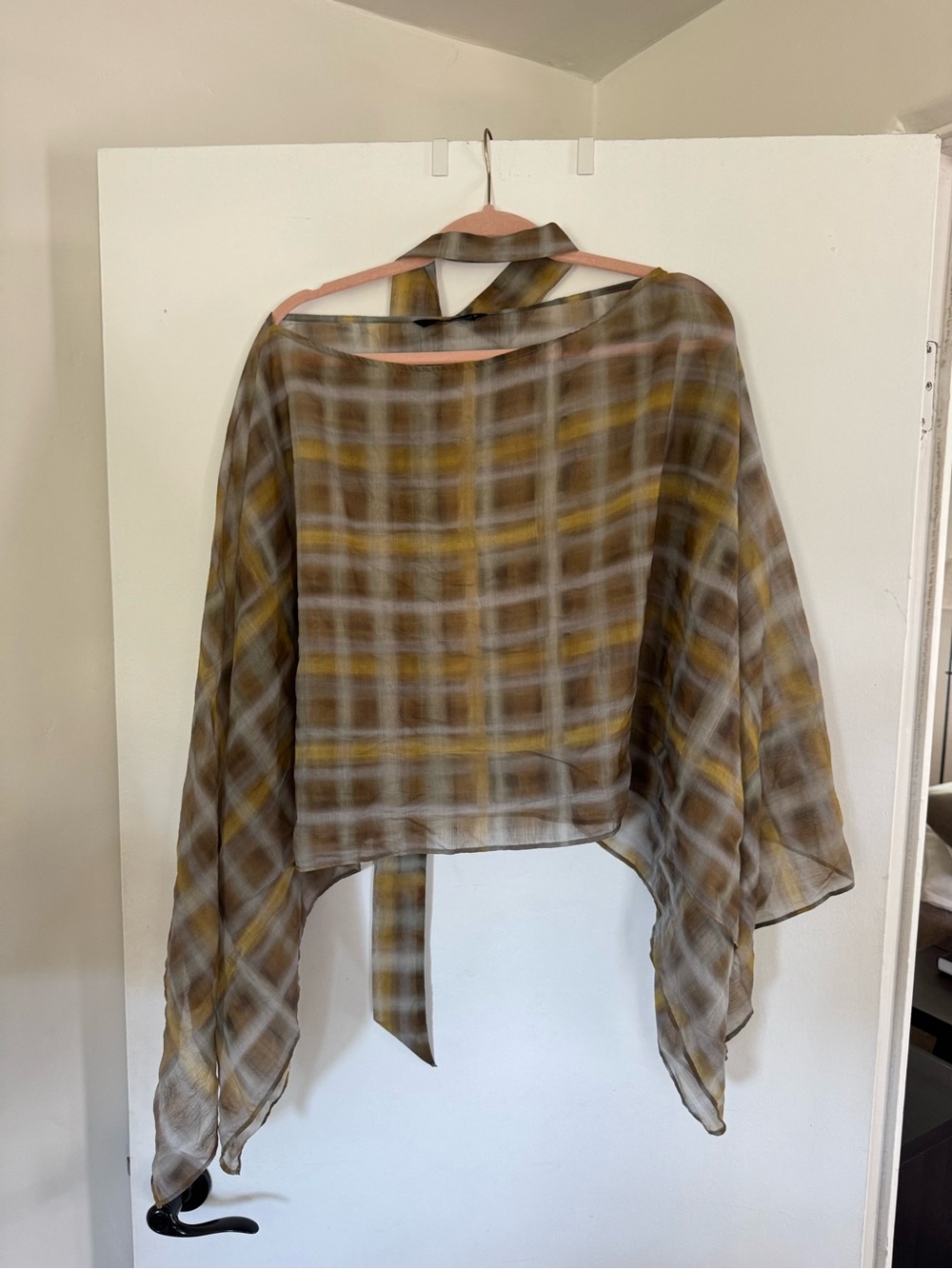 Zara Plaid Sheer Tunic in Brown and Yellow